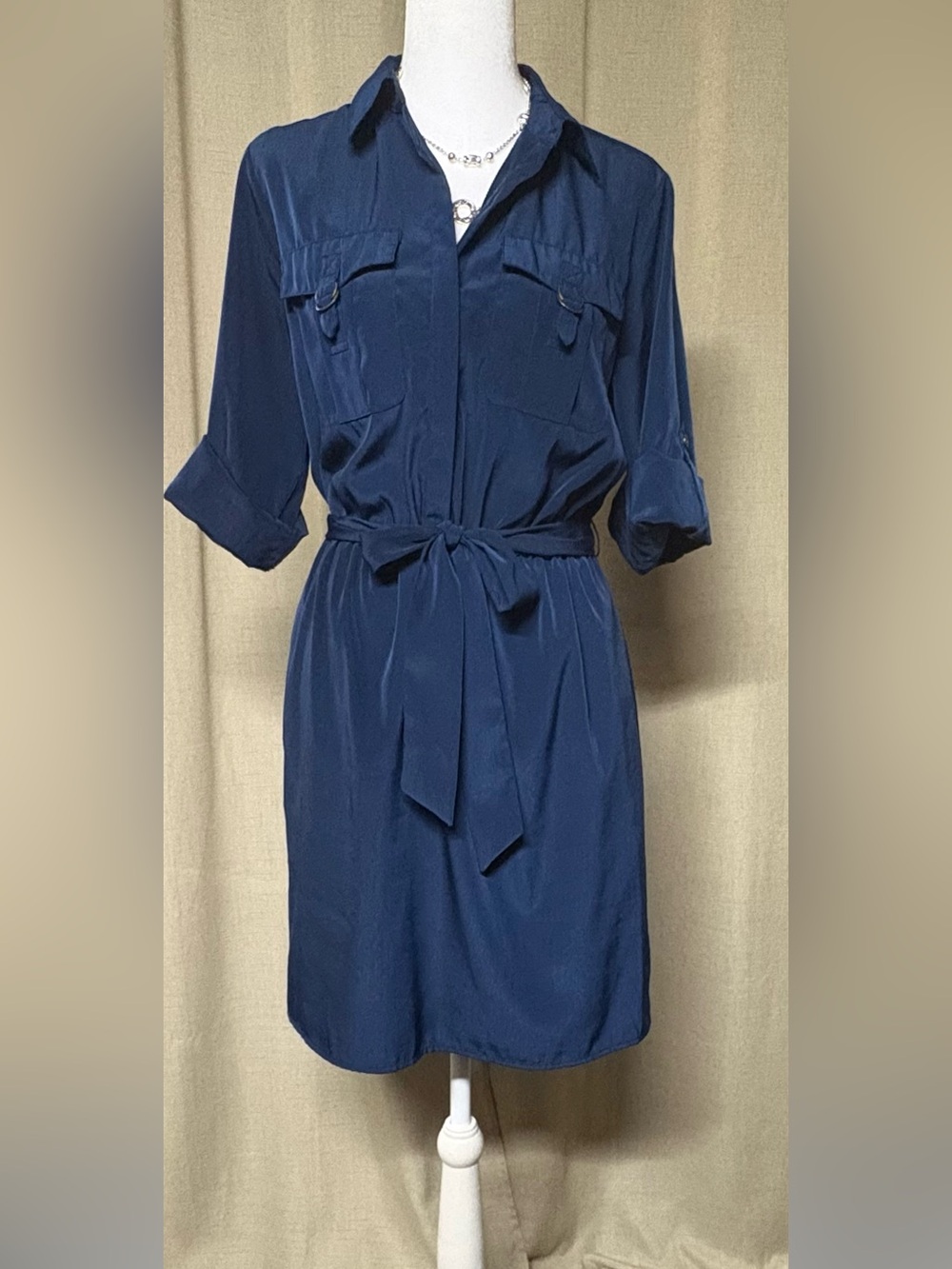 BCX Navy Belted Shirt Dress